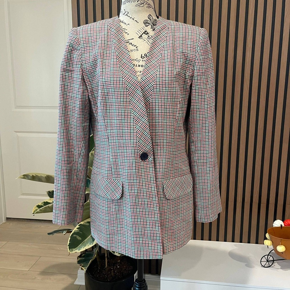 Joan‎ Leslie Vintage Plaid Blazer Size 8 Red Green Career Business